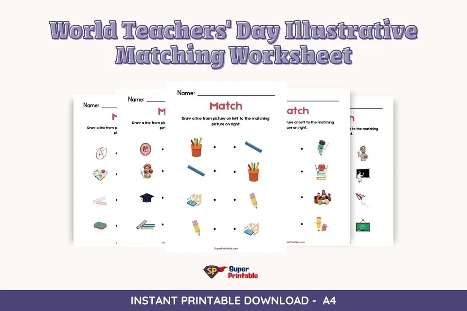 World Teachers' Day Illustrative Matching Worksheet