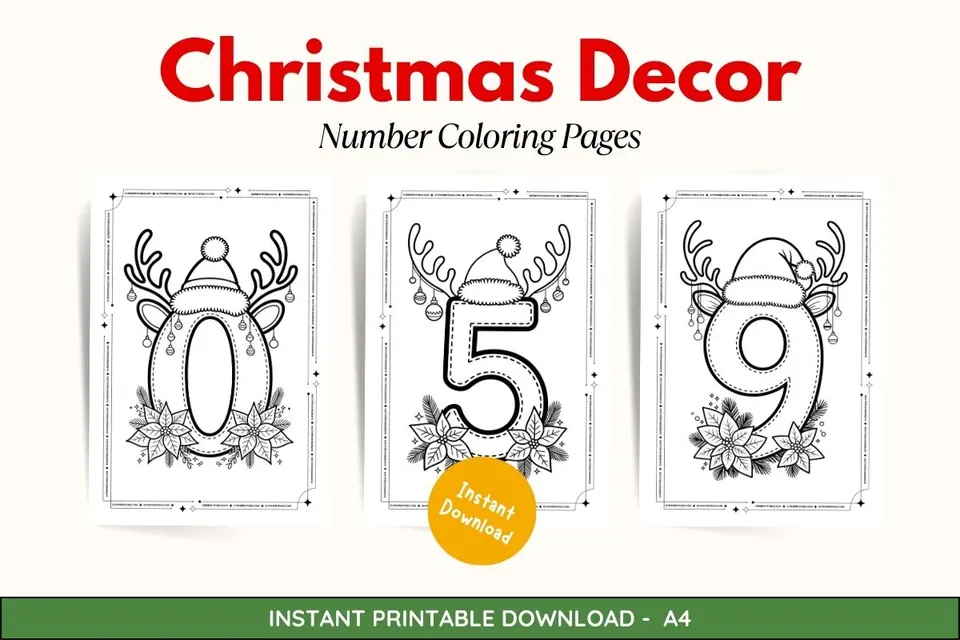 10 Christmas Decor Number Coloring Pages Feature Image
