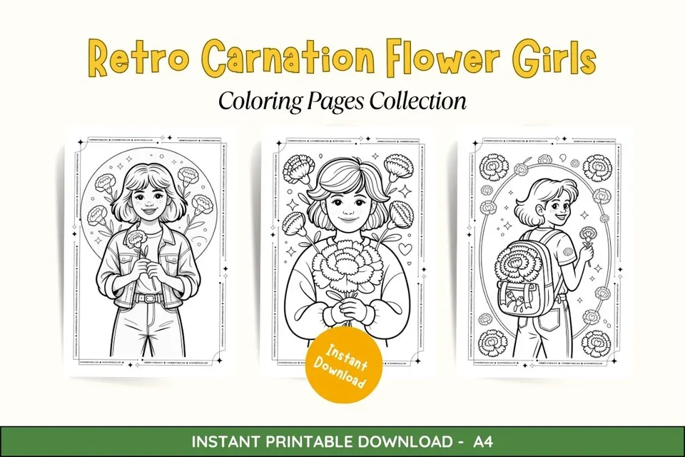 10+ Retro Carnation Flower Girls Coloring Pages Feature Image