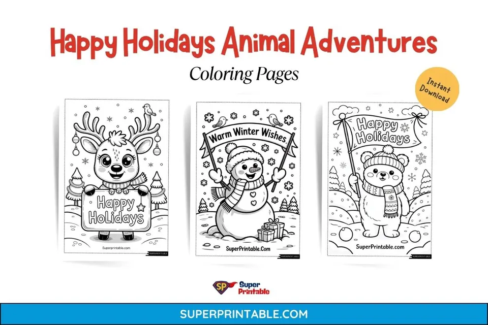 12+ Happy Holidays Animal Adventures Coloring Pages