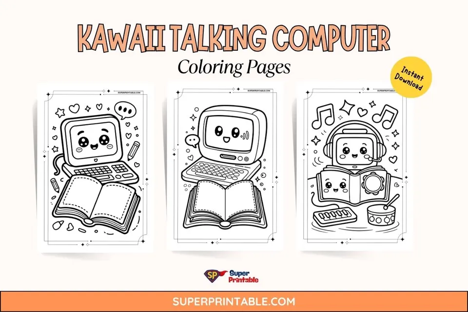 15+ Kawaii Talking Computer Coloring Pages