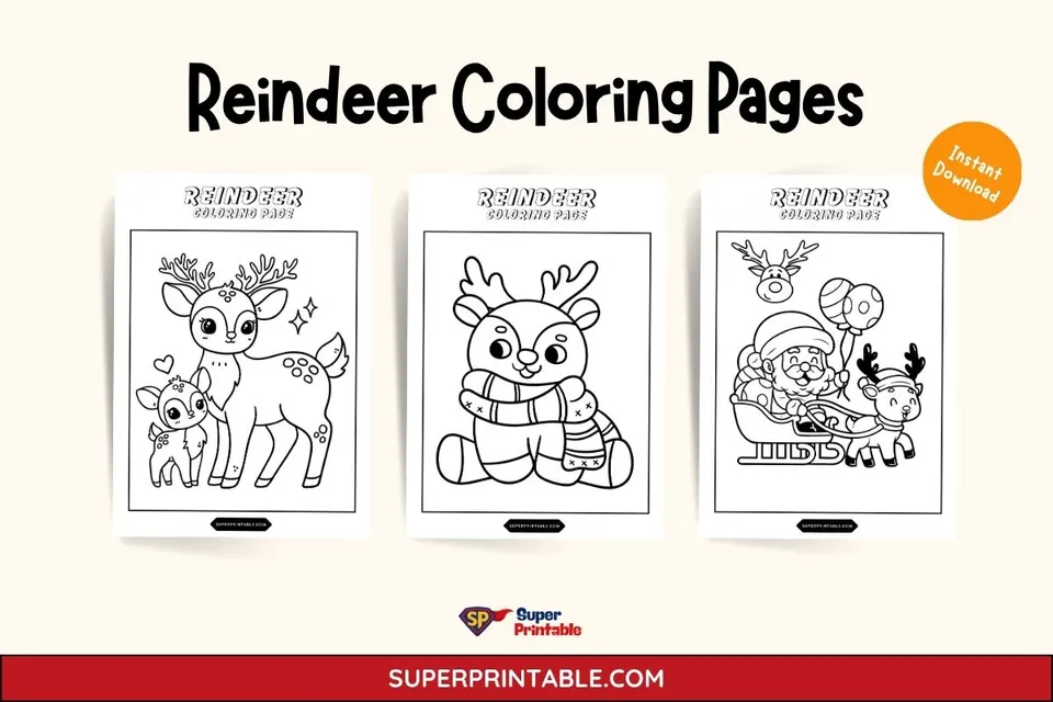 60 Reindeer Coloring Pages Feature Image