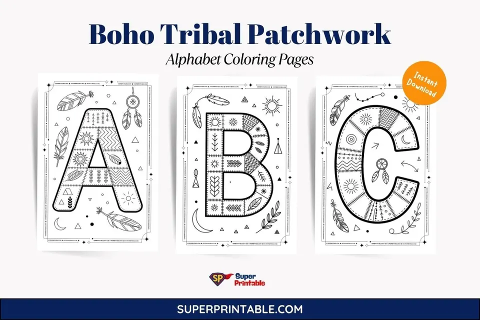 Boho Tribal Patchwork Alphabet Coloring Pages Feature Image
