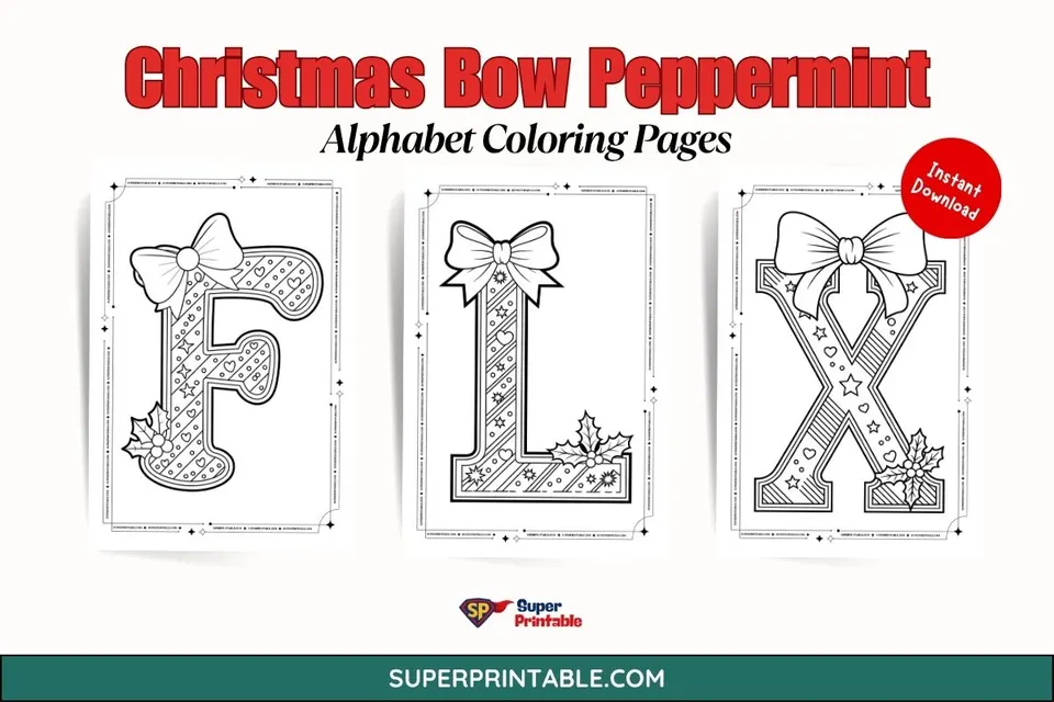 Christmas Bow Peppermint Alphabet Coloring Pages