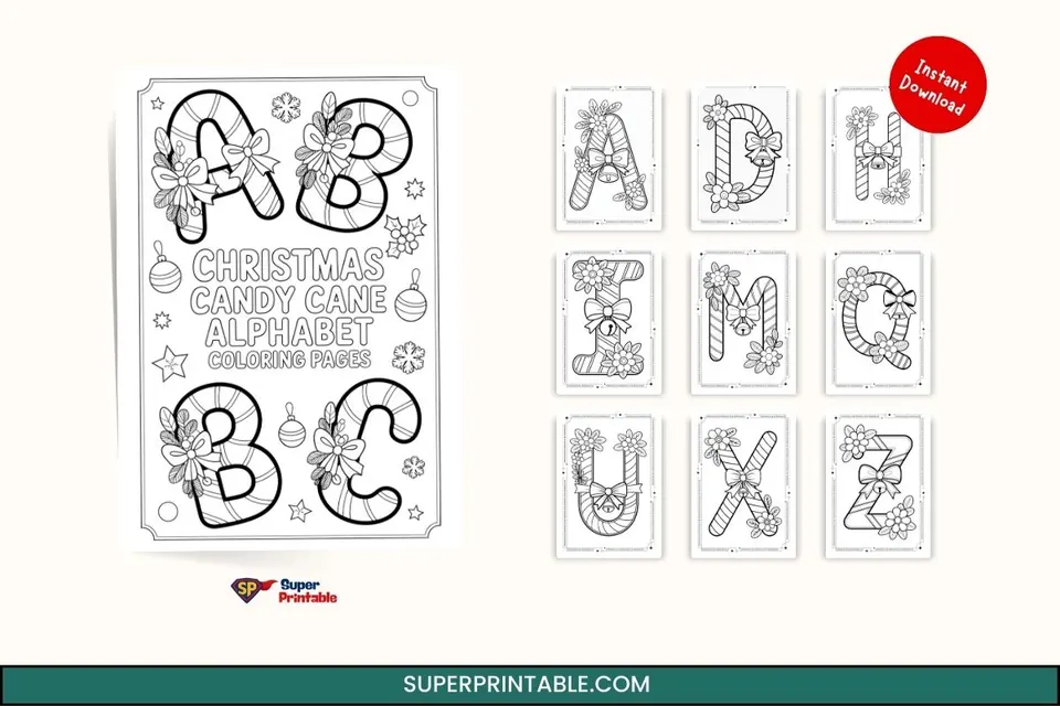 Christmas Candycane Alphabet Coloring Pages Feature Image