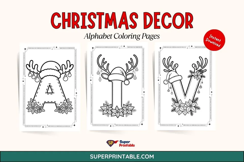 Christmas Decor Alphabet Coloring Pages Feature Image