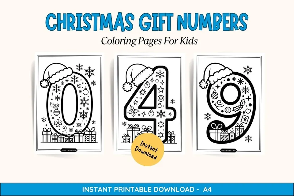 Christmas Gift Numbers Coloring Pages For Kids