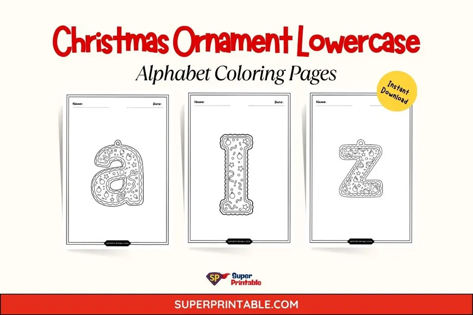Christmas Ornament Lowercase Alphabet Coloring Pages Feature Image