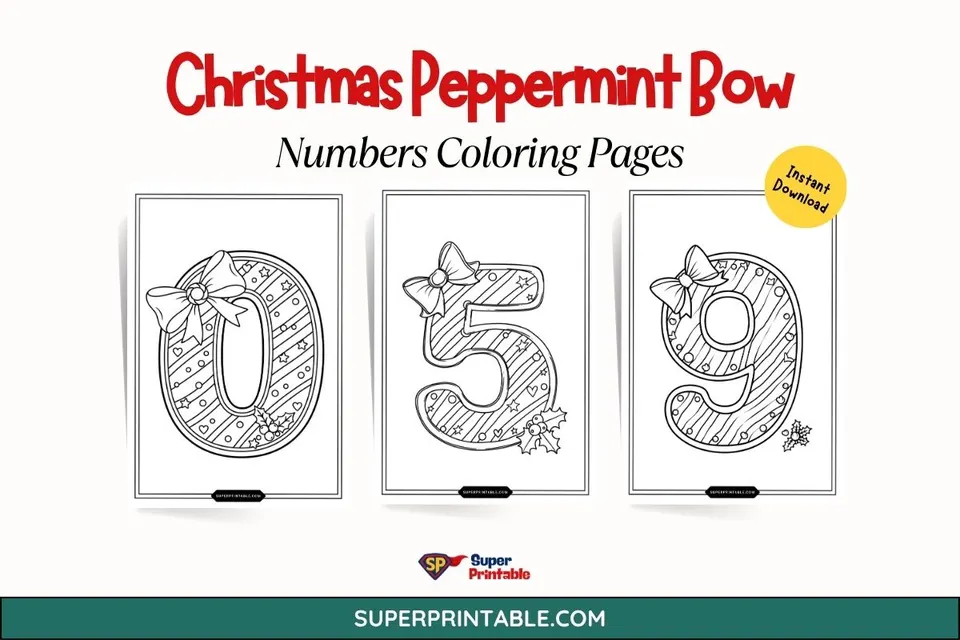 Christmas Peppermint Bow Numbers Coloring Pages Feature Image