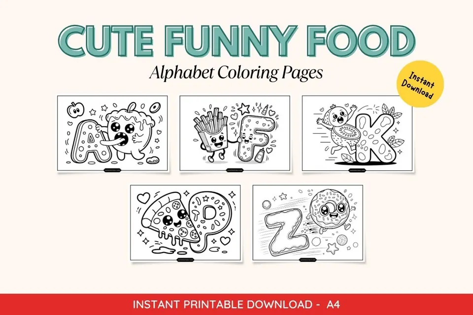 Cute Funny Food Alphabet Coloring Pages