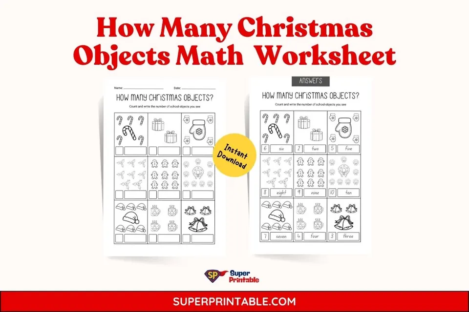 How Many Christmas Objects Math Worksheet Feature Image