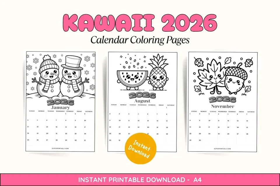 Kawaii 2026 Calendar Coloring Pages Feature Image