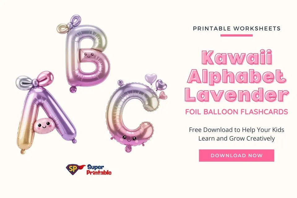 Kawaii Alphabet Lavender Foil Balloon Flashcards