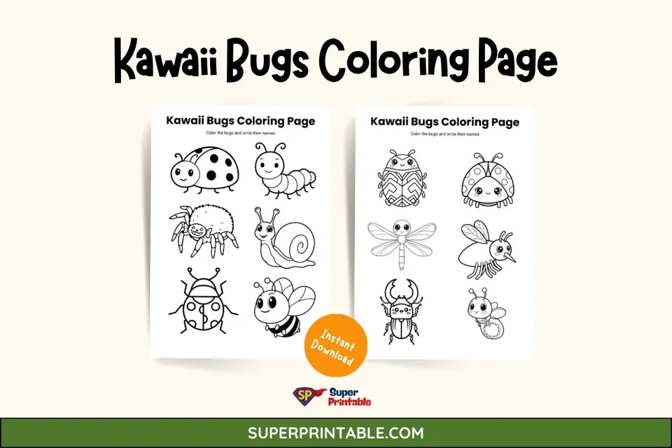 Kawaii Bugs Coloring Page Feature Image