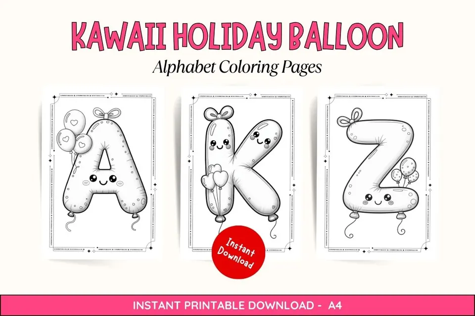 Kawaii Holiday Balloon Alphabet Coloring Pages Feature Image