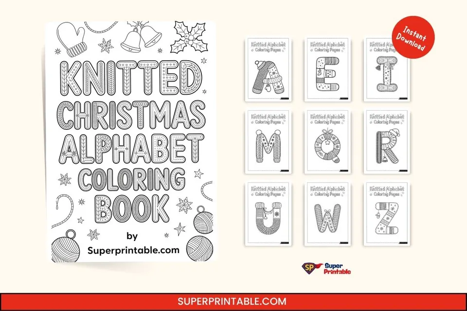 Knitted Christmas Alphabet Coloring Pages Feature Image