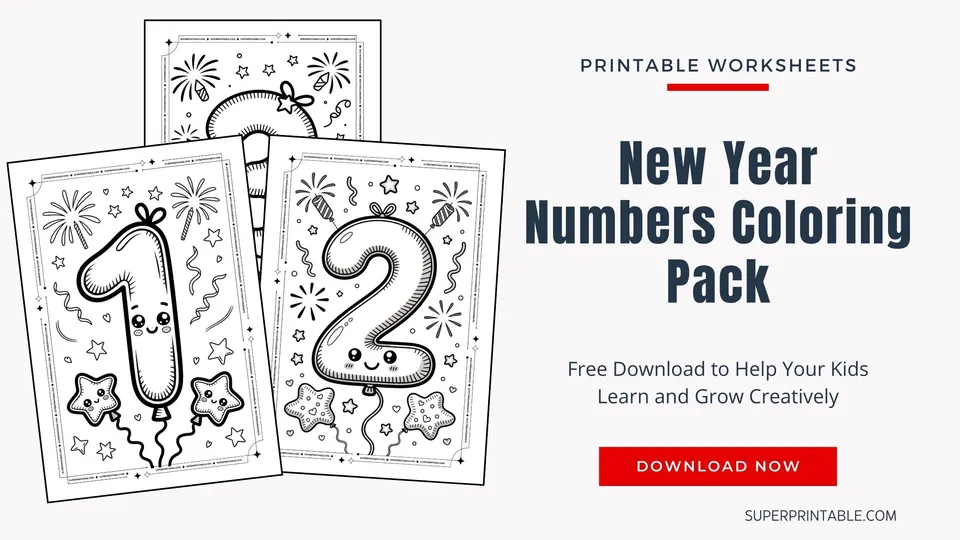New Year Numbers Coloring Pack Feature Image