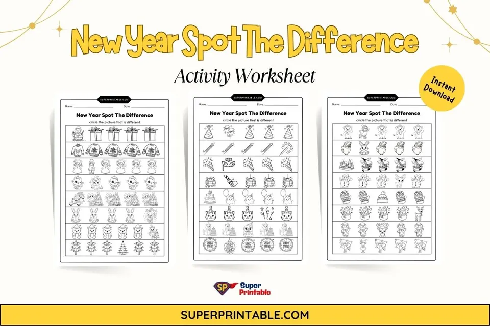 New Year Spot The Difference Activity Worksheet