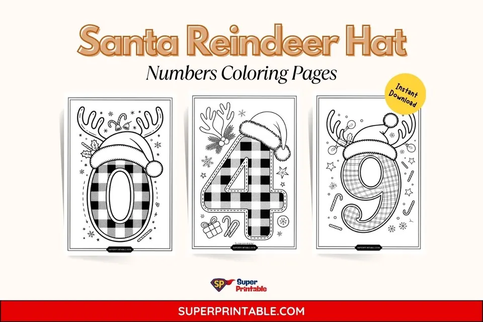 Santa Reindeer Hat Numbers Coloring Pages