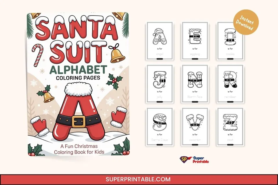 Santa's Suit Alphabet Christmas Coloring Worksheets Feature Image