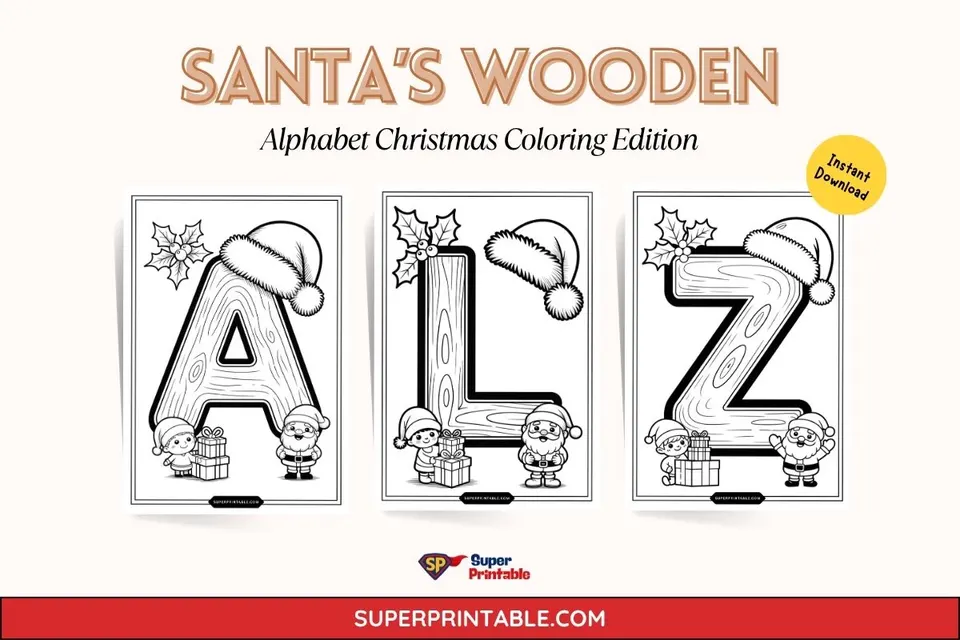 Santa’s Wooden Alphabet Christmas Coloring Edition