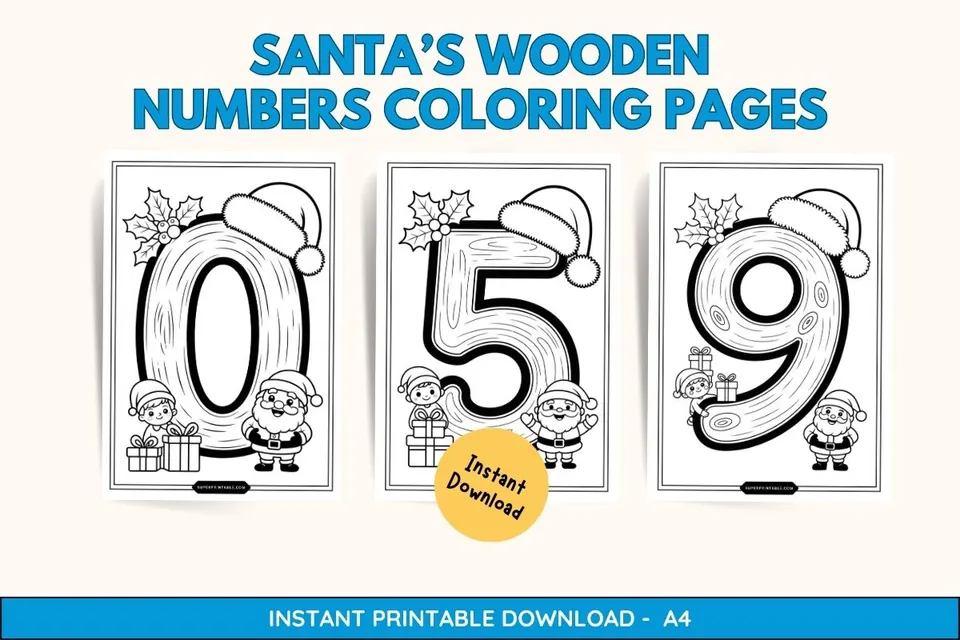 Santa’s Wooden Numbers Coloring Pages