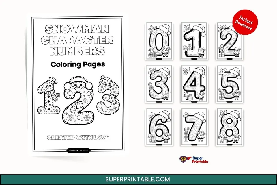 Snowman Character Numbers Coloring Pages Feature Image