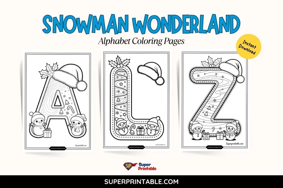 Snowman Wonderland Alphabet Coloring Pages Feature Image