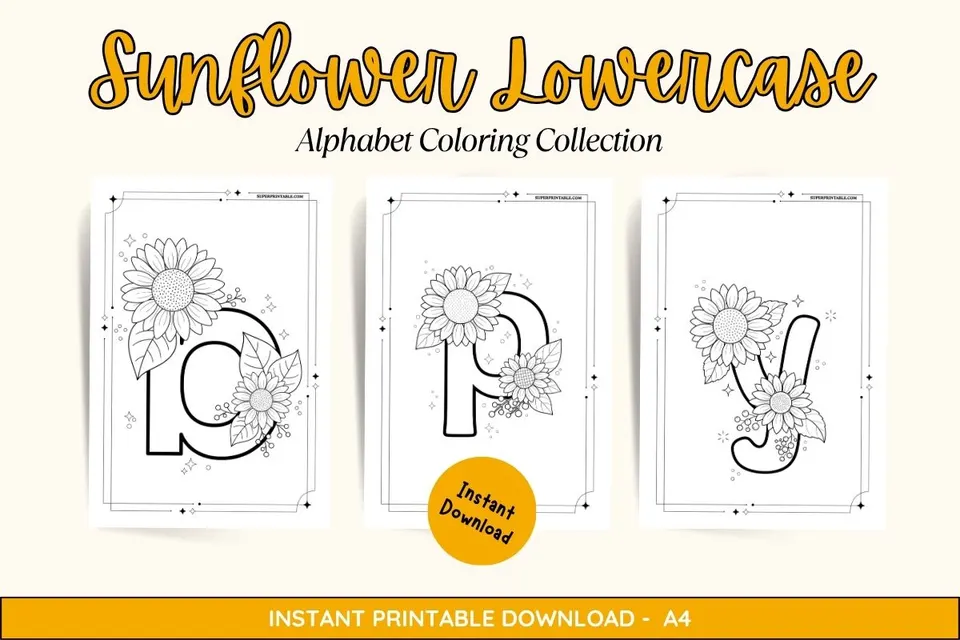 Sunflower Lowercase Alphabet Coloring Collection Feature Image