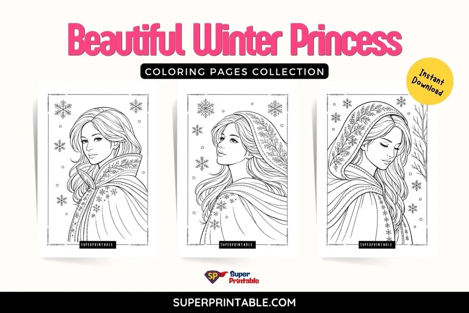 10 Beautiful Winter Princess Coloring Pages Feature Image