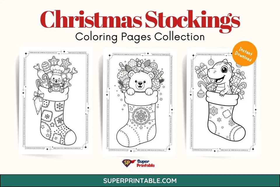 10+ Christmas Stockings Coloring Pages Feature Image