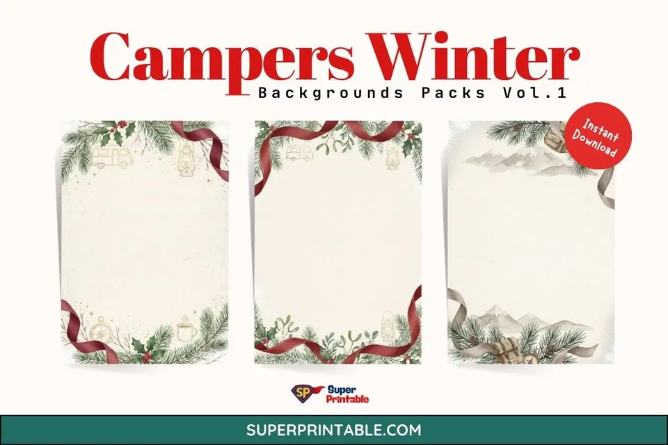 20 Campers Winter Digital Backgrounds Packs Vol.1 Feature Image