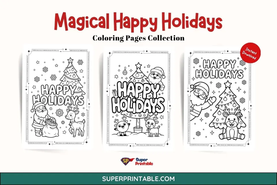 20 Magical Happy Holidays Word Coloring Pages Feature Image
