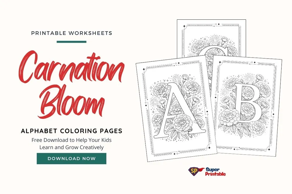 Carnation Bloom Alphabet Coloring Pages Feature Image