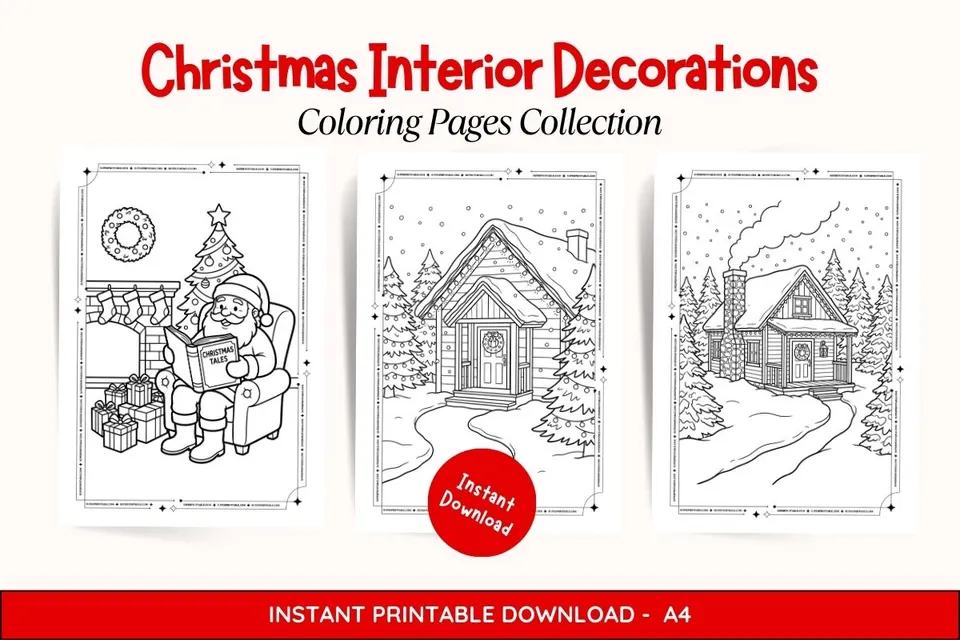 Christmas Interior Decorations Coloring Pages Feature Image
