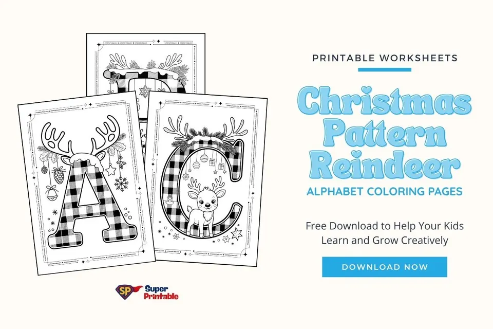 Christmas Pattern Reindeer Alphabet Coloring Pages Feature Image