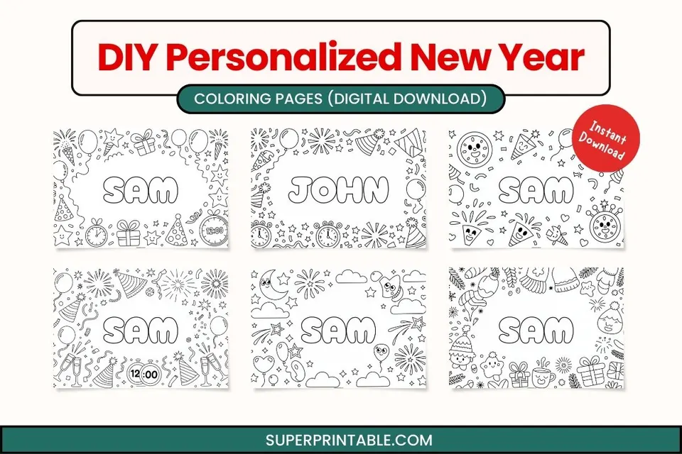 DIY Personalized New Year Coloring Pages (Digital Download) Feature Image