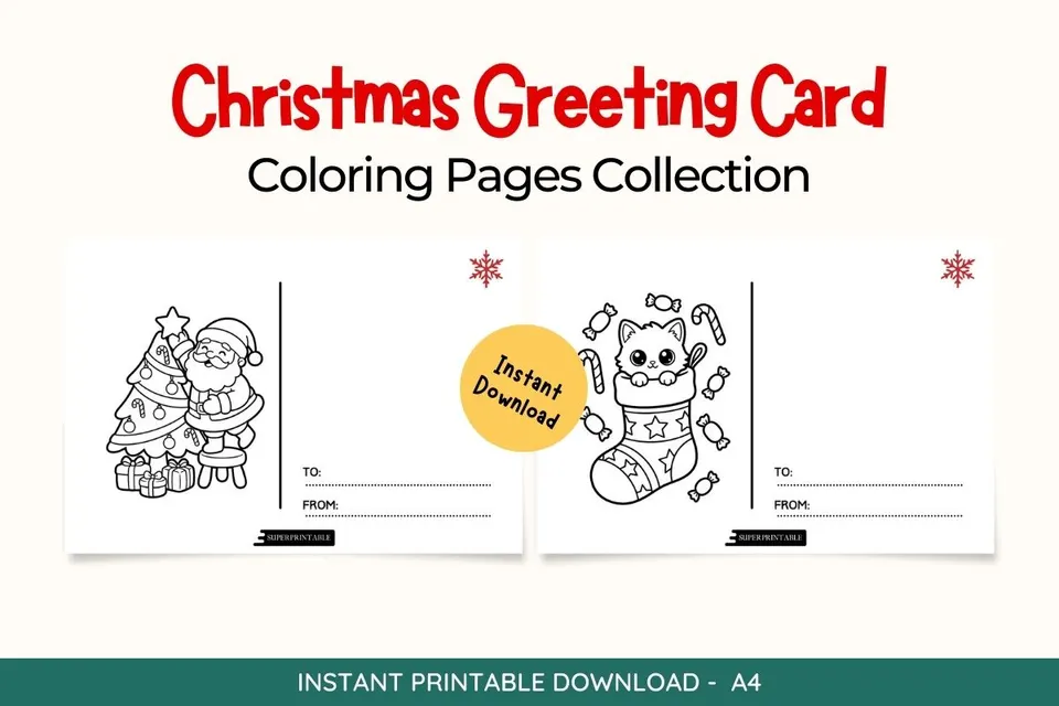 Christmas Greeting Card Coloring Pages