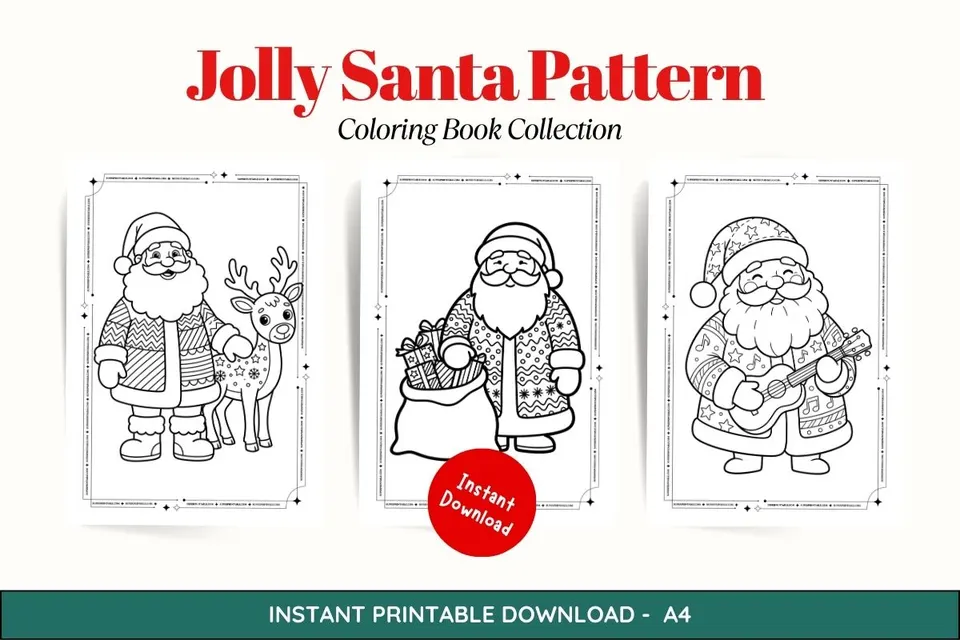 Jolly Santa Pattern Coloring Book Feature Image
