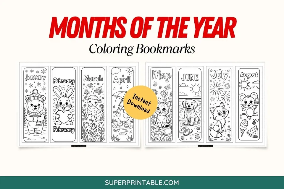 Months of The Year Coloring Bookmarks Feature Image