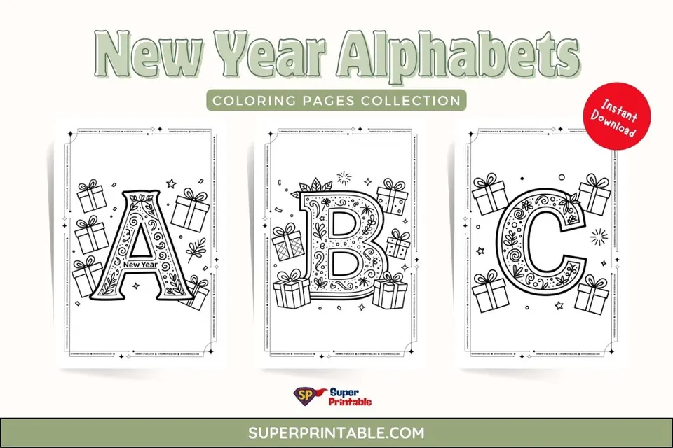 New Year Alphabets Coloring Pages Feature Image