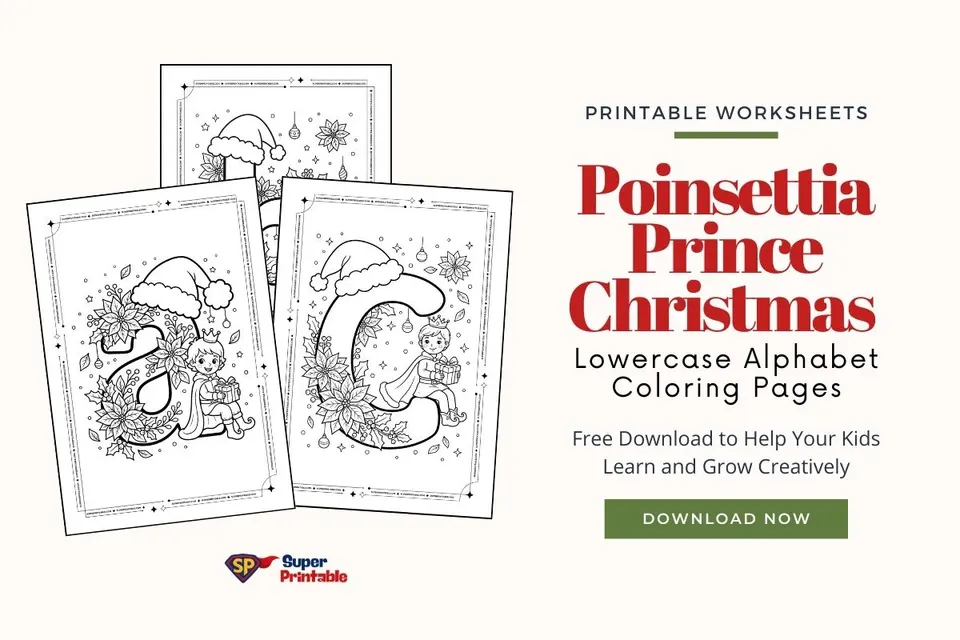 Poinsettia Prince Christmas Lowercase Alphabet Coloring Pages Feature Image