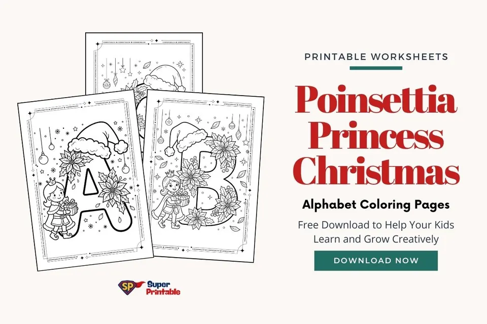 Poinsettia Princess Christmas Alphabet Coloring Pages Feature Image