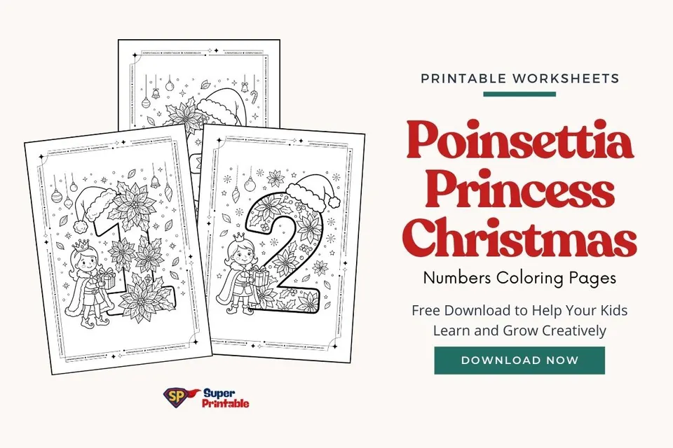 Poinsettia Princess Christmas Numbers Coloring Pages Feature Image