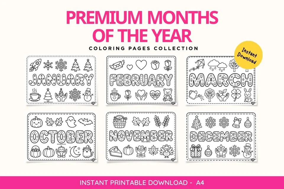 Premium Months of the Year Coloring Pages Feature Image