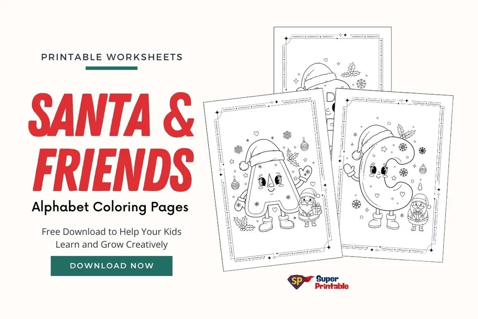 Santa & Friends Alphabet Coloring Pages Feature Image