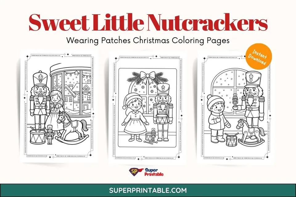 Sweet Little Nutcrackers Wearing Patches Christmas Coloring Pages