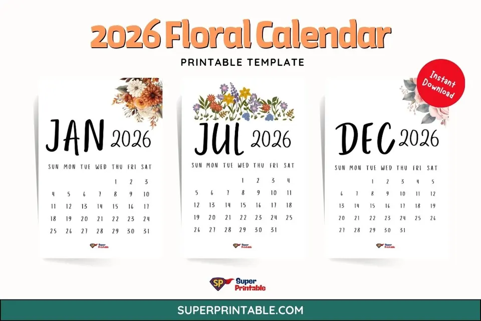 2026 Floral Calendar Printable