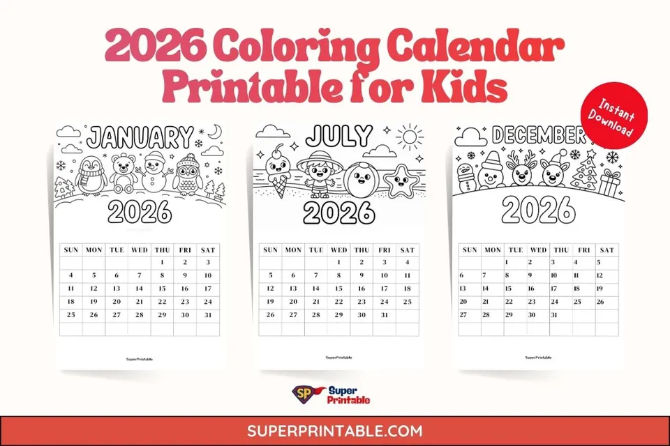 2026 Coloring Calendar Printable for Kids Feature Image