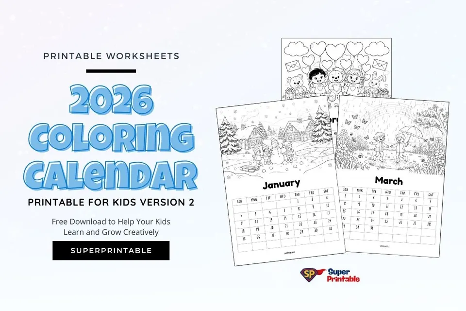 2026 Coloring Calendar Printable for Kids Version 2 Feature Image